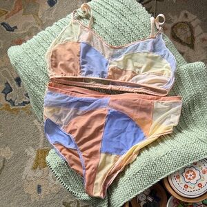 Colorful Patchwork Bralette and Panty Set
